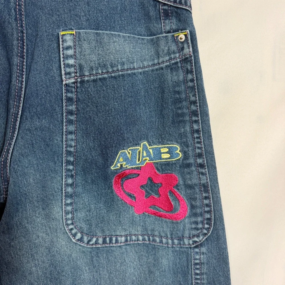 ALAB Wide Leg Jeans Womens 14 Blue Y2K Baggy Embroidered Star Skater Streetwear
